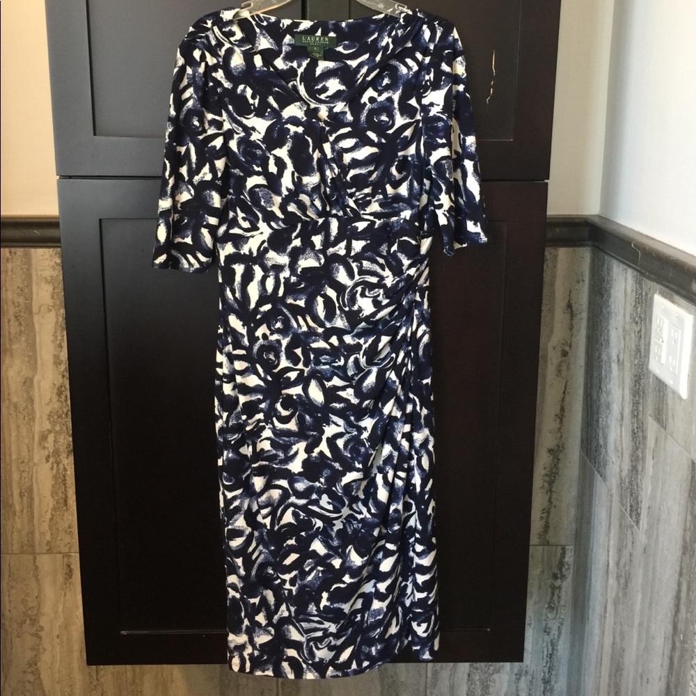 Ralph Lauren Navy and White Abstract Flower Dress